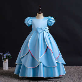 女儿童晚礼服中小花童公主周岁亚马逊夏短袖蓬蓬连衣裙节日表演服