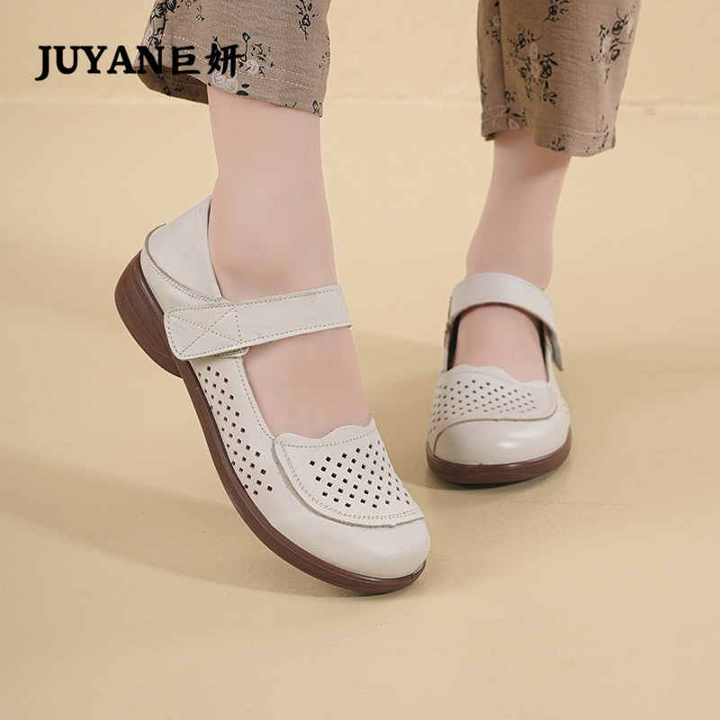 温州深意女鞋单鞋巨妍头层牛皮妈妈鞋软底软面时尚护士鞋防滑夏季