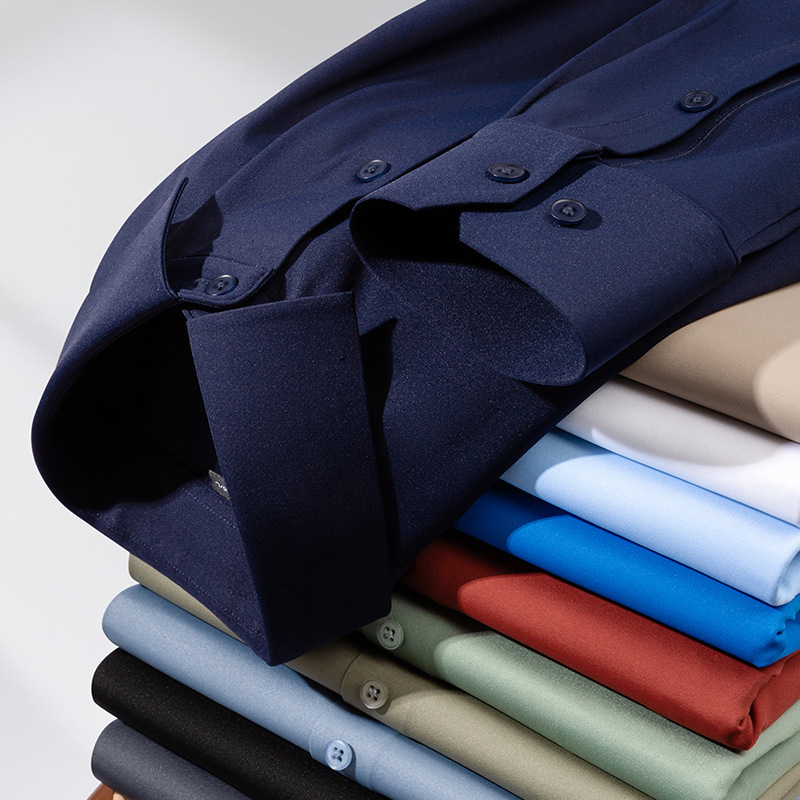 High-Quality Men's Shirts, Seamless Pressed Ice Silk, High-Elasticity, Non-Iron Nylon Knitted Shirts, Business Casual Versatile Shirts