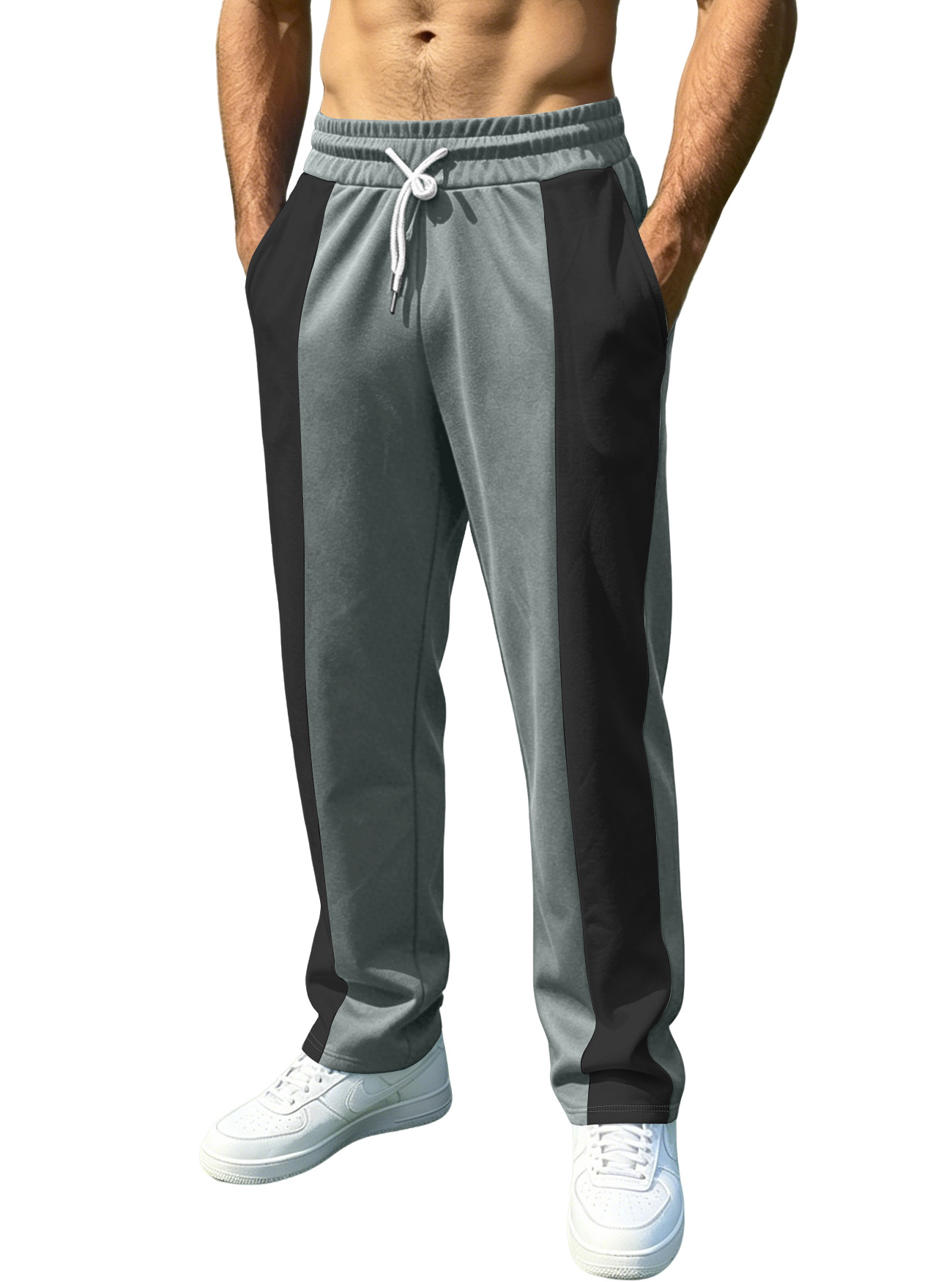 Estación independiente transfronteriza hombre americano deportivo casual relajado tela saludable cintura para correr rápido secado empalme pantalones de color contrastante