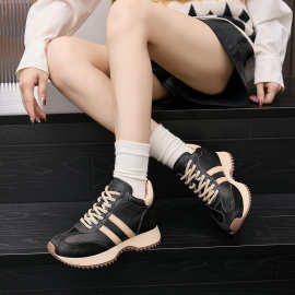 shoes秋冬新款水洗皮老爹鞋女拼色经典时尚潮流厚底德训阿甘鞋女