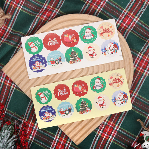 Wavy-edged Cartoon Round Christmas Decal Stickers for Baking Packaging Seals—Decorative Santa Claus Labels