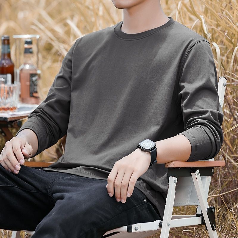 2025 Spring/Autumn New Style Long-Sleeved T-Shirt for Men and Women, Trendy Round Neck Solid Color Long-Sleeved Men's T-Shirt Base Layer