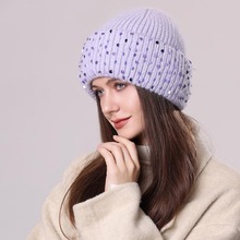 韩版女帽子兔毛针织保暖帽百搭女士冬季时尚亮片毛线帽跨境外贸潮