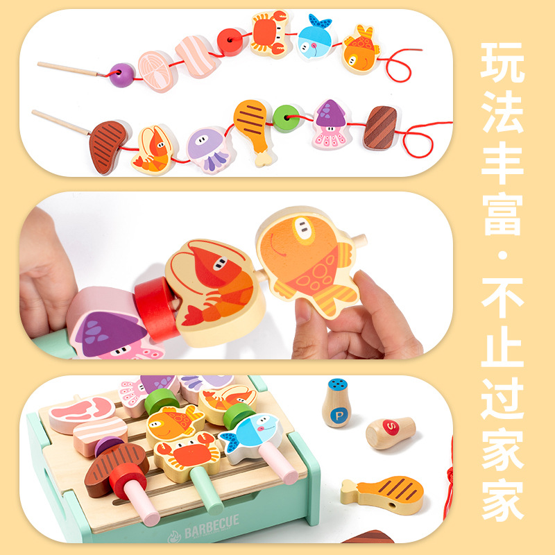 Diversión transfronteriza de los niños de madera multi-función de simulación de Cocina Barbacoa parrilla entre padres e hijos rompecabezas interactivo jugar juguetes de la casa