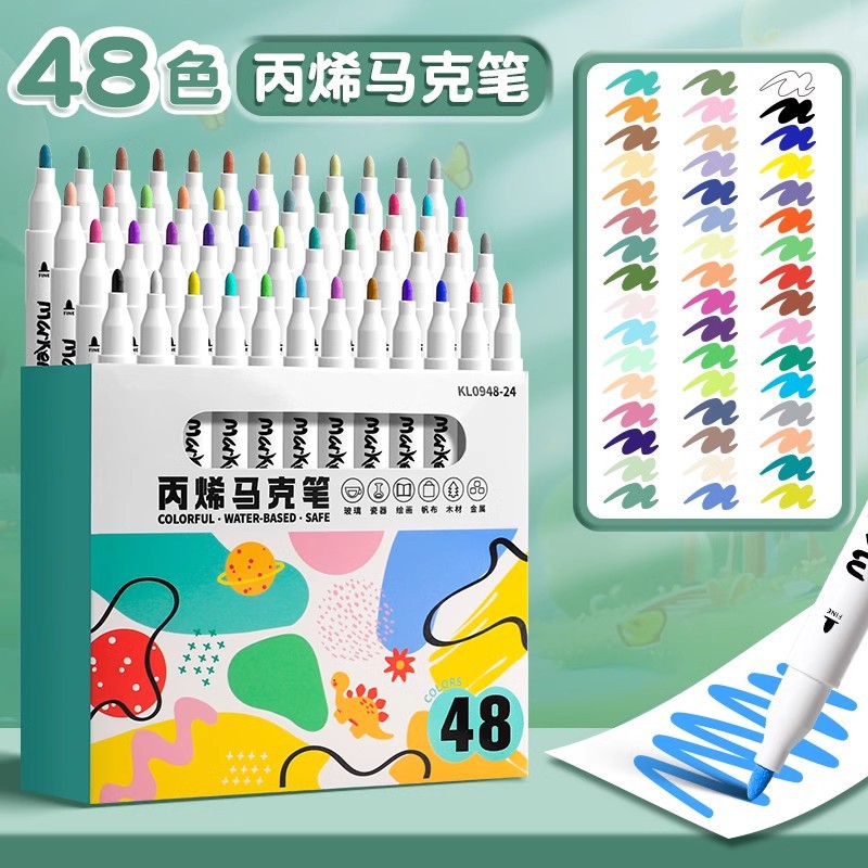 Marcador acrílico pluma de graffiti para niños Goo tarjeta pluma DIY pintura acrílica impermeable pintado a mano sin decoloración cepillo 24 colores