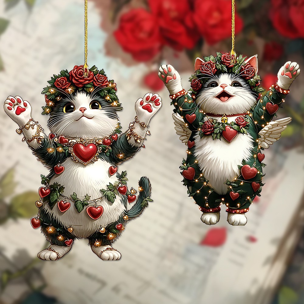 Nuevo día de San Valentín rosa gatito 2D plano acrílico llaverillo retrovisor mochila accesorios image 3