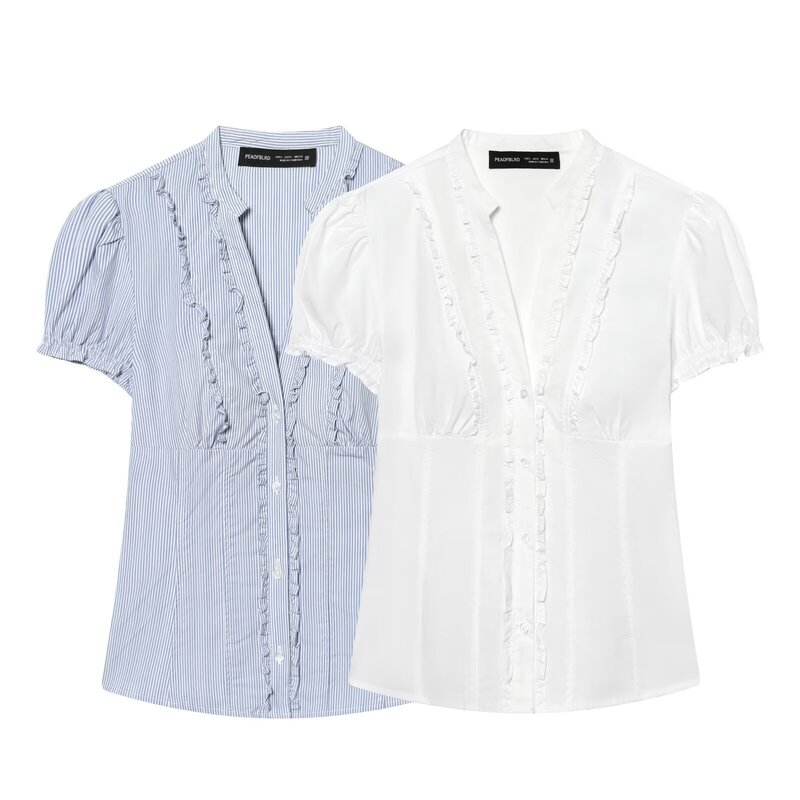 Pb&Za Cross-Border Women's Clothing 2026 Spring New European and American Style Layered Decorative Short-Sleeved Poplin Shirt 4772014
