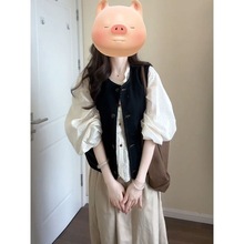 三件套装法式学院风针织开衫马甲秋季女学生+茶歇半身裙+长袖衬衫