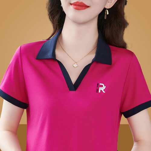 High-end Korean sports polo shirt, women's summer new trend short-sleeved T-shirt, women's middle-aged loose base top