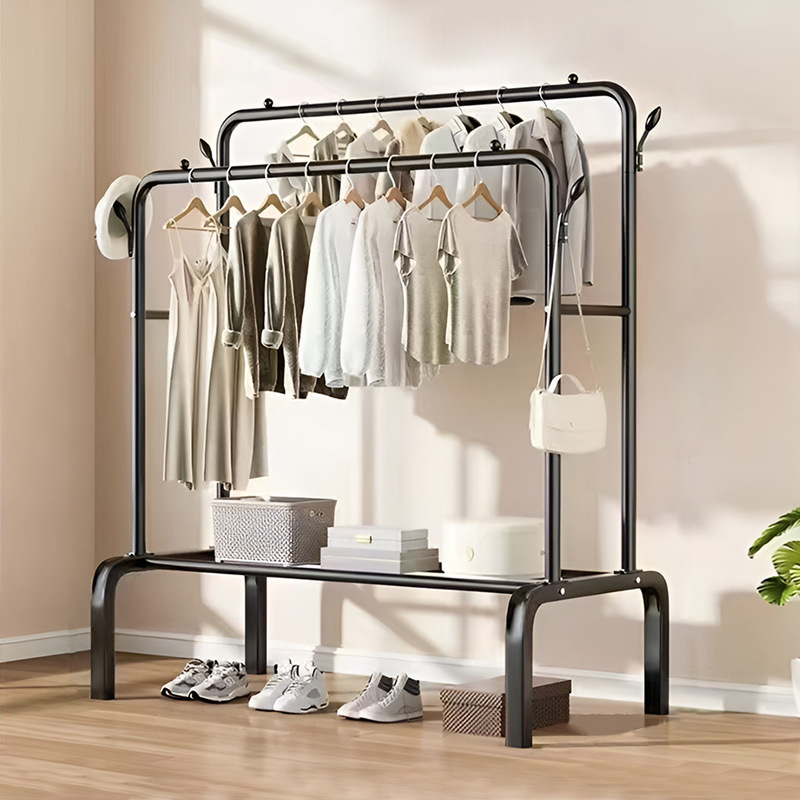 Simple Coat Rack, Double-Pole Clothes Drying Rack, Floor-Standing Indoor Room Clothes Rack, Household Bedroom Clothes Storage Rack