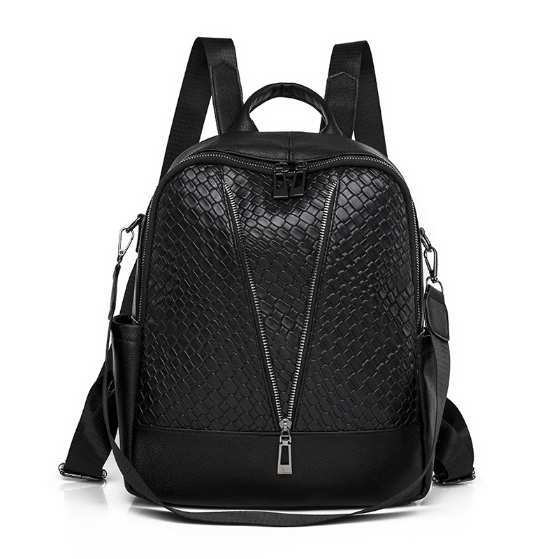 Venta al por mayor transfronteriza 2023 nueva mochila casual de cuero suave para mujer, mochila multifuncional tejida de moda, mochila escolar