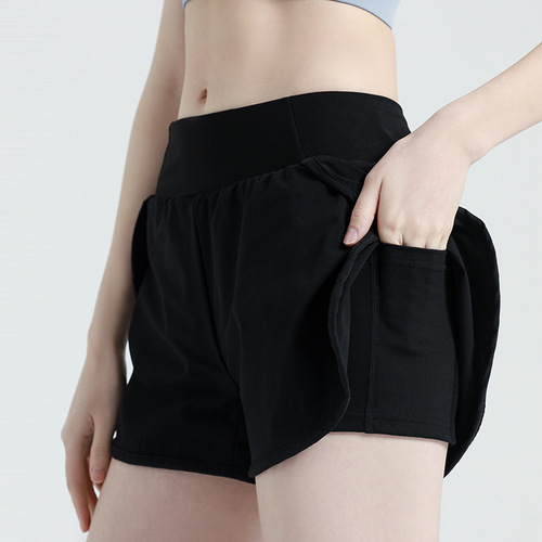 Summer two-piece thin quick-dry non-flash side pocket three-quarter pants for outerwear running sports loose fitness shorts