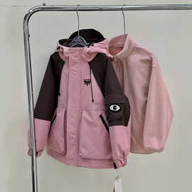 中大童冲锋衣棉服+摇粒绒套装2025冬季新款中学生保暖棉衣潮