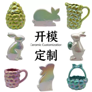 跨境复活节陶瓷彩蛋兔子摆件派对装饰德化外贸厂家来图来样定制