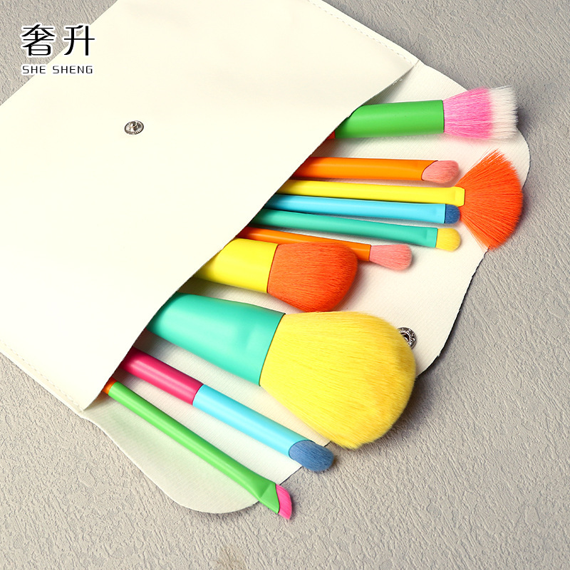 Rainbow 10 juegos de pinceles de maquillaje 10 juegos de pinceles de maquillaje de colores 10 juegos de pinceles de polvo sueltos para sombras de ojos juego completo de herramientas de maquillaje