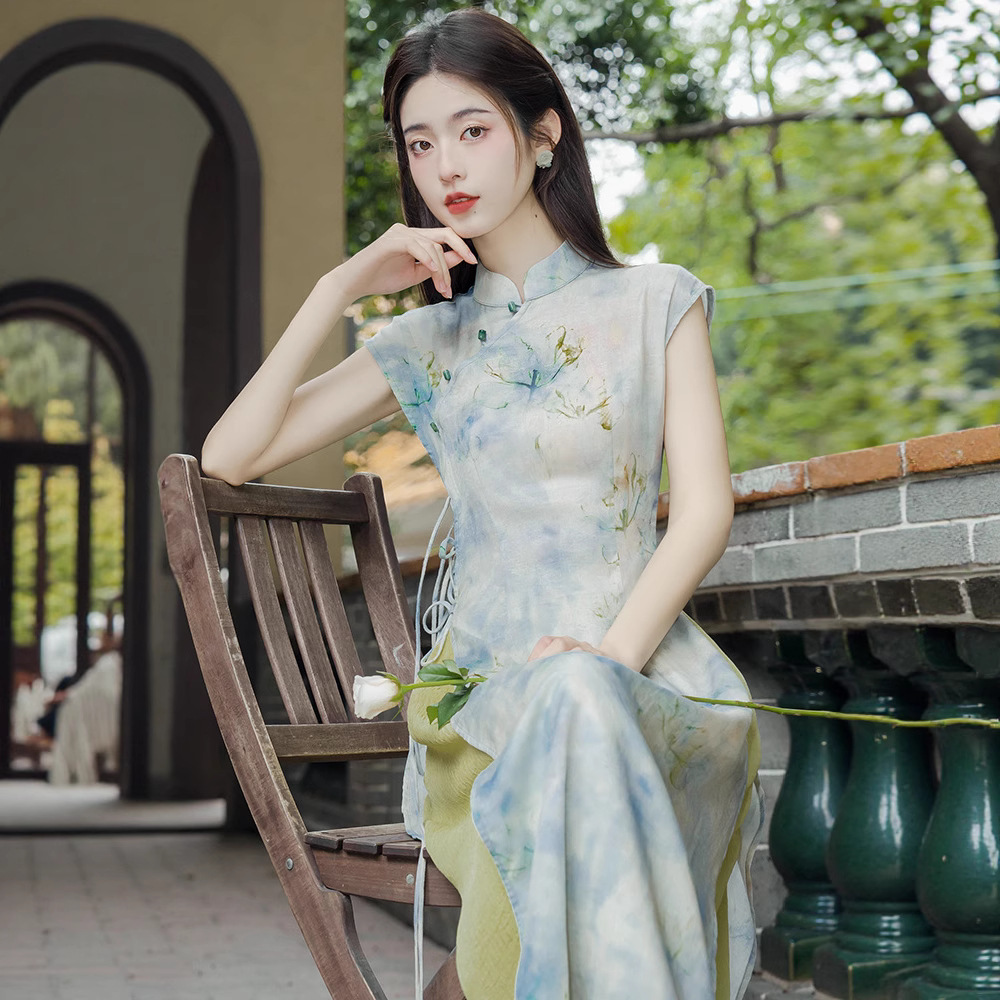 New Chinese Style Women's Clothing Zen Tea Clothing Summer Retro Girl Young Style Daily Wearable Improved Cheongsam Dress