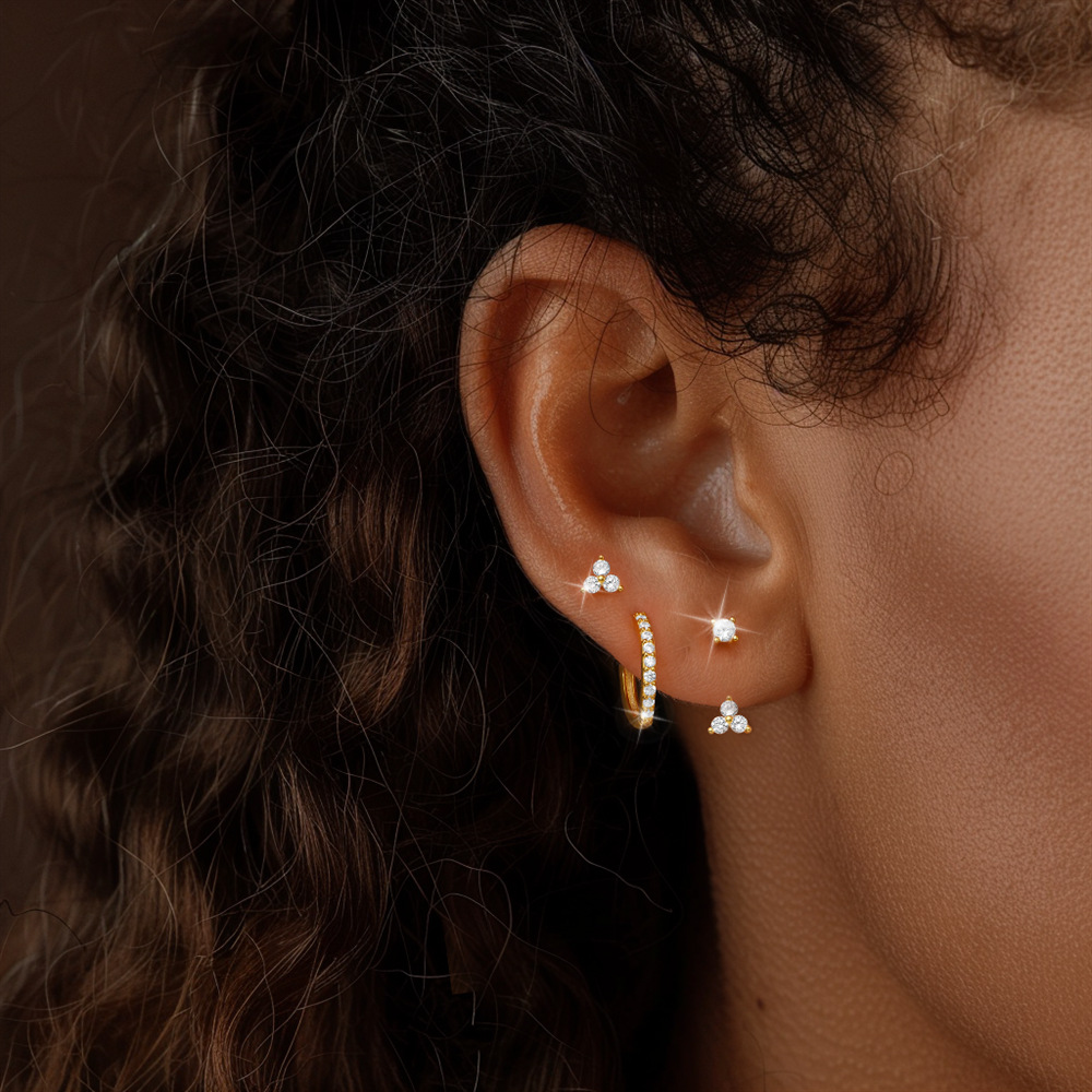 1 Set 925 Sterling Silver Zircon Geometric Earrings Ear Studs display picture 17