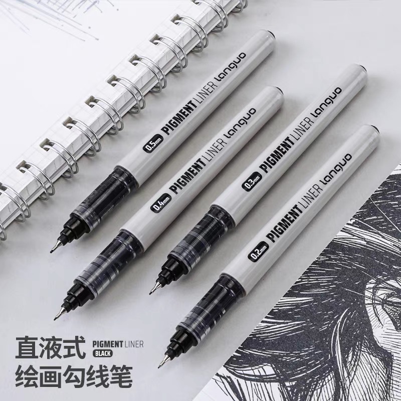 Blue Fruit Art Specialized Direct Liquid Line Drawing Pen, Large Capacity Black Ultra-Fine Needle Tip Pen for Sketching, Drawing, and Journaling