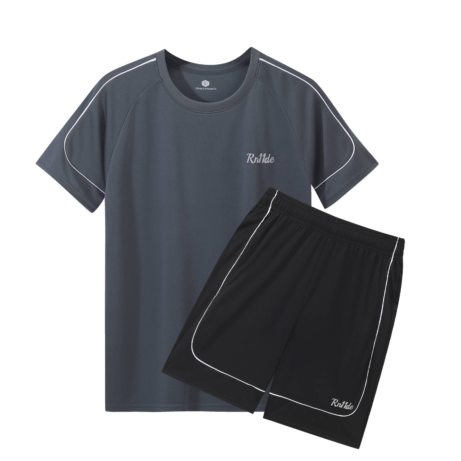 Traje deportivo Camiseta de secado rápido para hombre Camiseta de manga corta para correr ropa de fitness de verano casual de dos piezas al por mayor