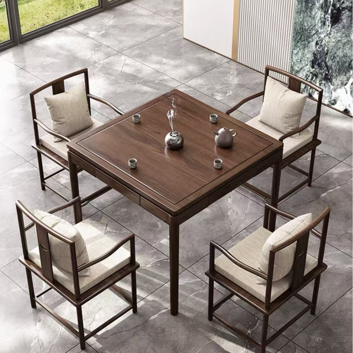 Chinese-Style Eight Immortals Table, Solid Wood Square Table, Tea Table, Dining Table, Chess and Card Room, Simple Square Dining Table, Old Elm Wood