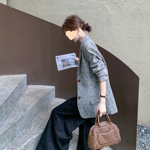 Gray Floral Blazer for Women, Spring and Autumn 2025 New High-End Korean Design, Petite Popular Style