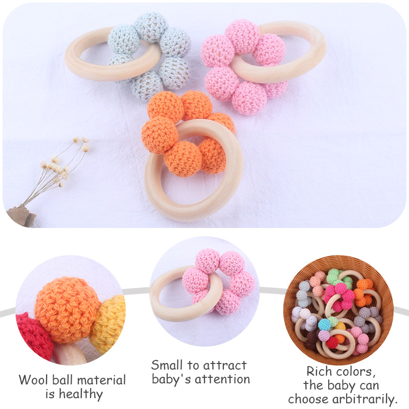 Nuevo bebé suministros Hemu teether pulsera bebé cuentas de lana flor juguete dientes molienda palo AliExpress