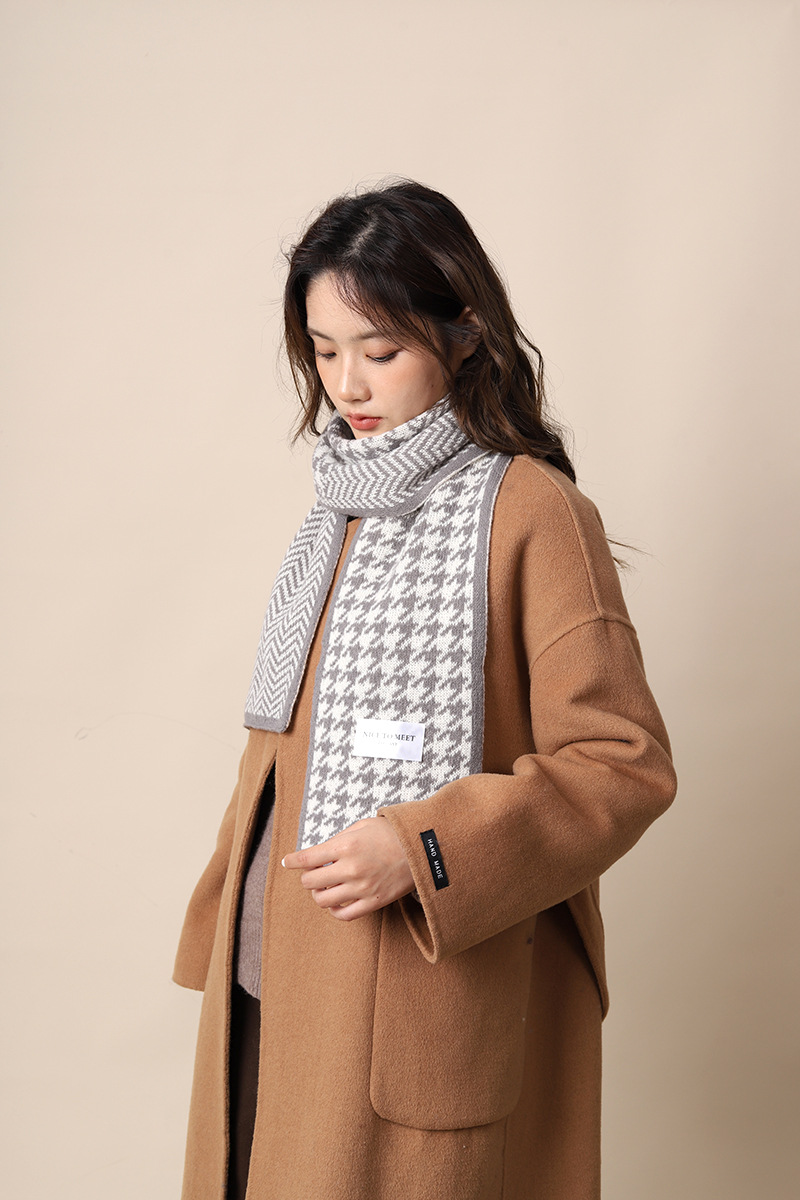 Thousand Bird for Women's Winter 2024 New Knitted Warm Grid Versatile Autumn/Winter High End Scarf Thick Edition_voghion.com