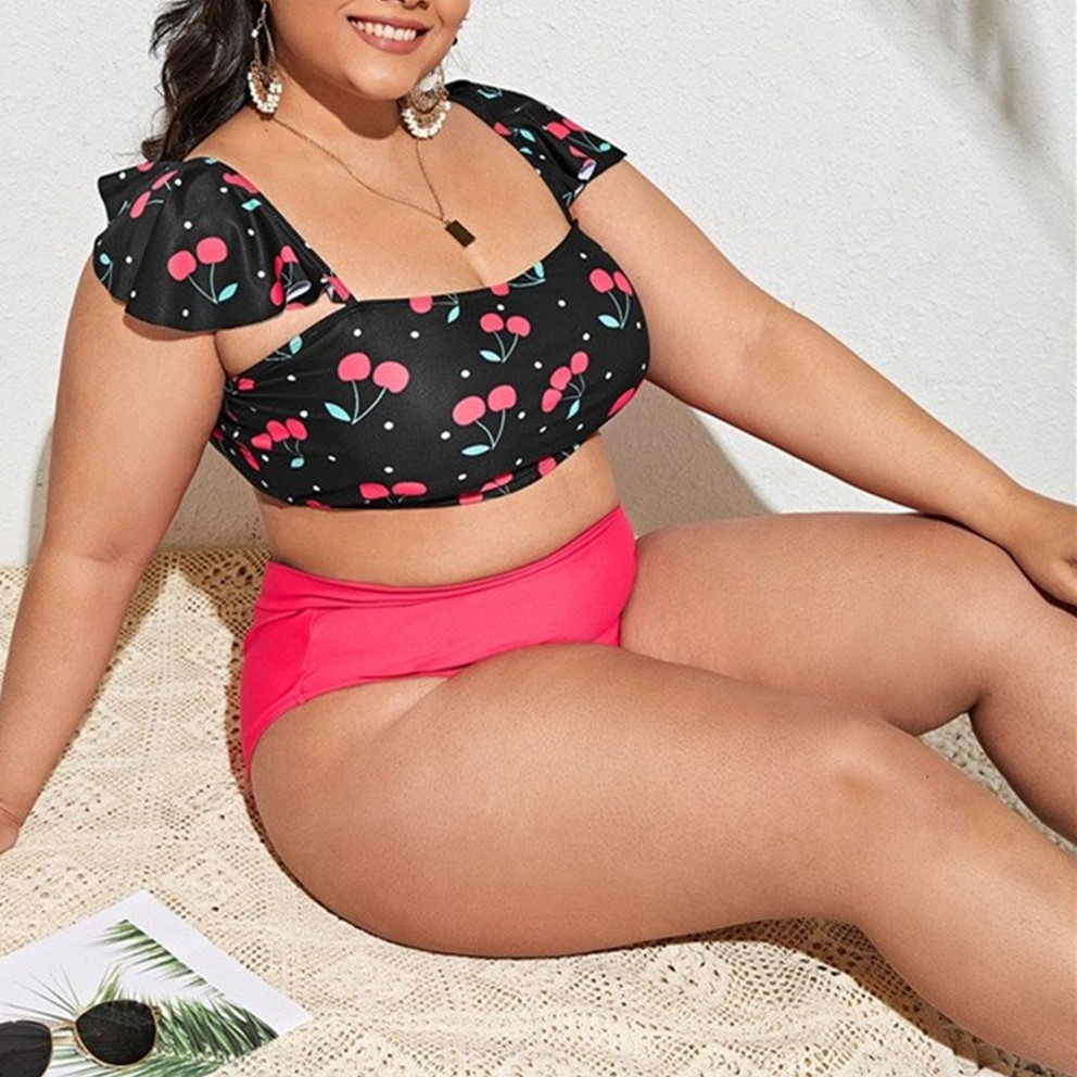 Conjunto de dos piezas Tankini con cintura alta y estampado de frutas de talla grande NSJHD125134