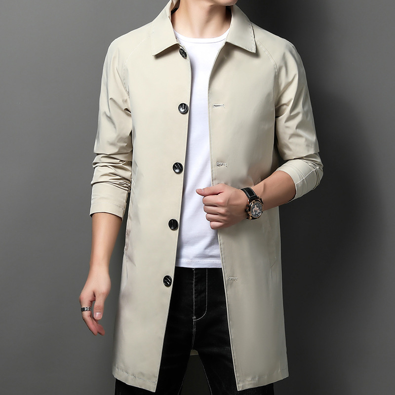 Mid-length trench coat men's 2024 autumn new sense business casual single-breasted jacket spring and autumn coat