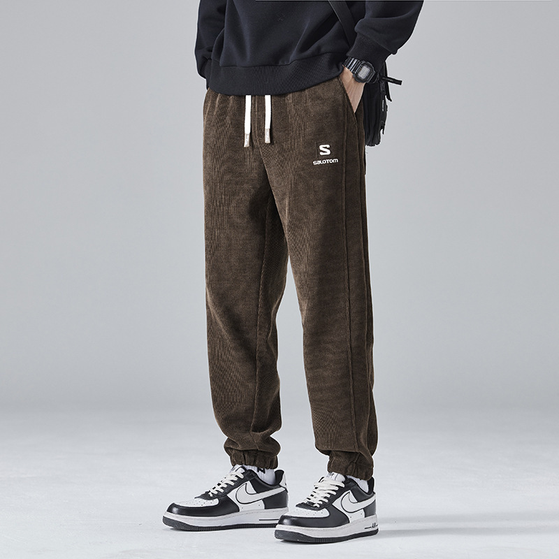 Cross-Border Soft Corduroy Pants for Men, New Spring and Autumn Trendy Brand Fashion Jogger Casual Pants for Young People