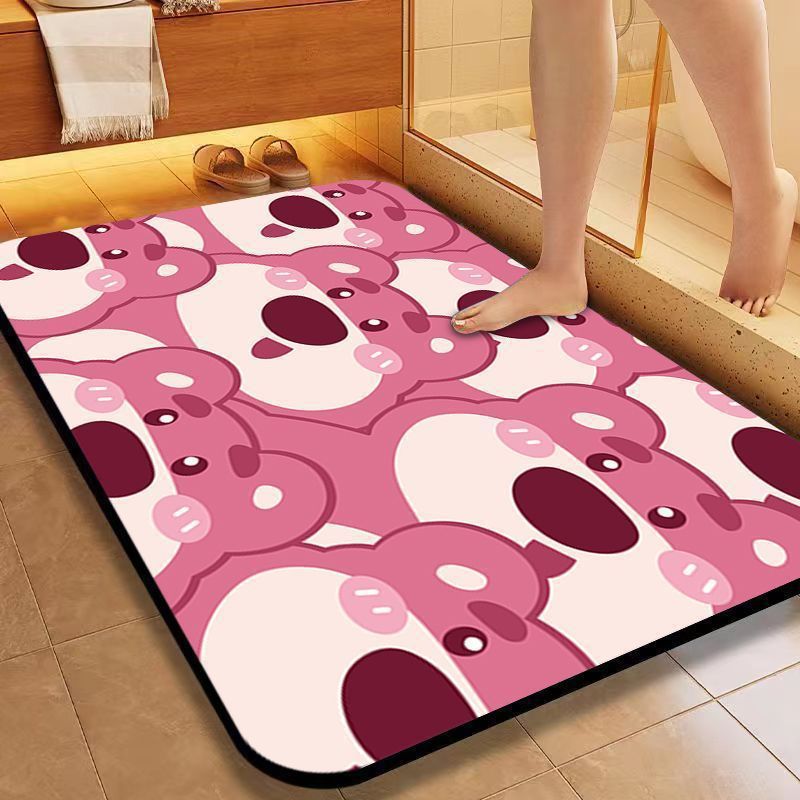 Strawberry Bear Toilet Second Absorbent Diatom Mud Mat Bathroom Quick-drying Non-slip Foot Mat Household Sludge-resistant Cartoon Carpet