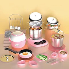 卸売りメーカーの国境を越えたミニキッチンは、女の子の調理器具セットの子供の真煮知育玩具をセットしている