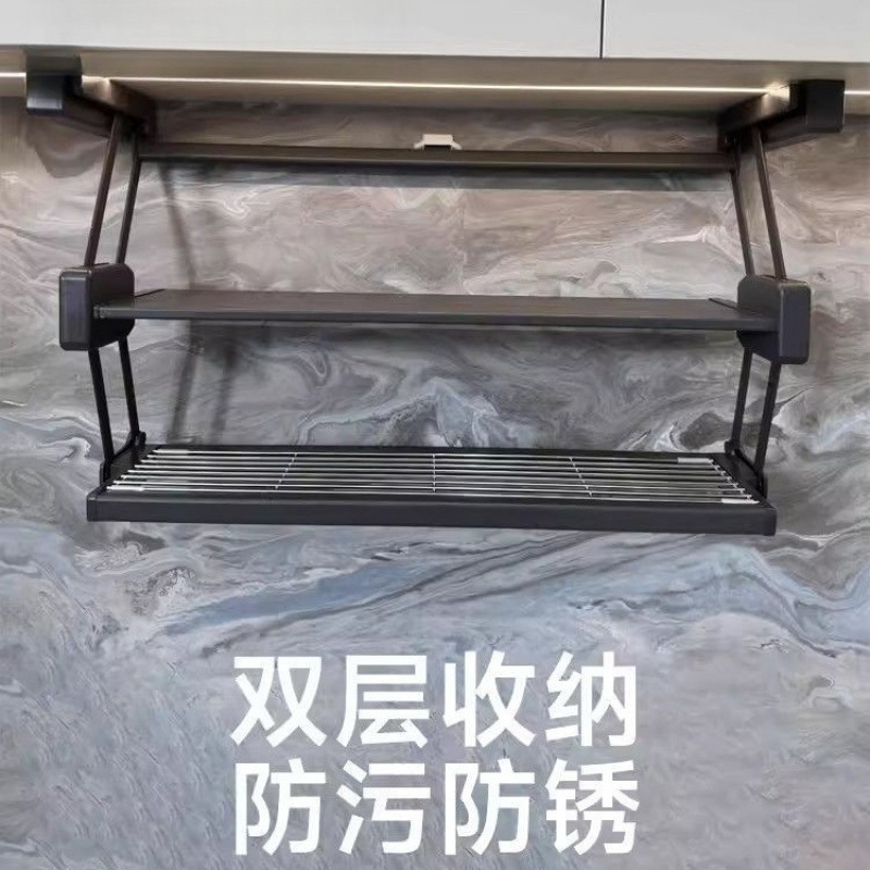 备菜双层升降置物架收藏万人碗碟折叠储4吊柜下拉式调料伸缩|undefined