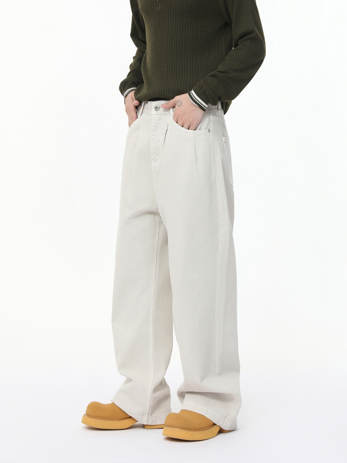 MTLCLOTHES para hombre | Versión coreana del diseño de pliegues rectos de color sólido de estilo coreano