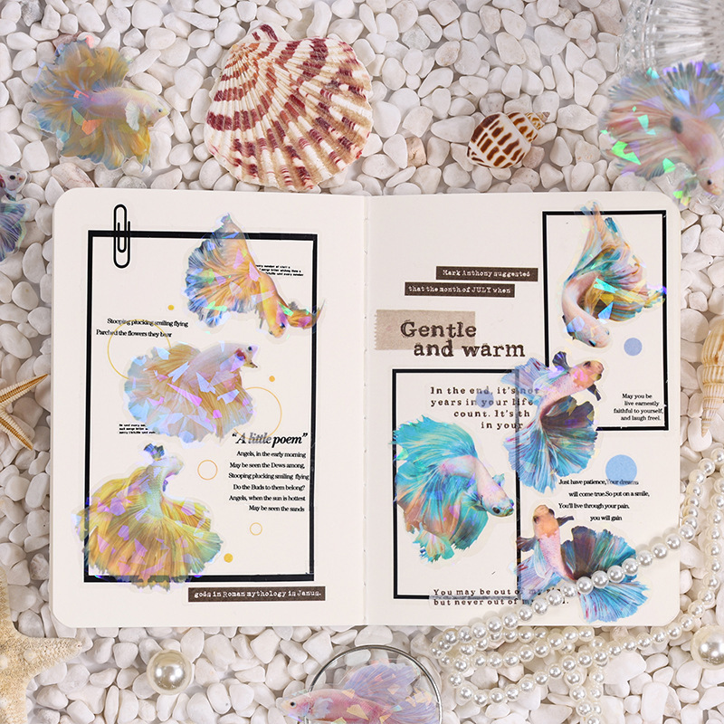 Fan-tail betina láser transparente impermeable pet manual pegatinas bolsa diy manual diario material decoración pegatinas betina