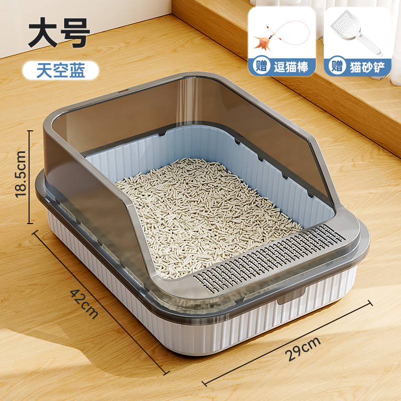 Baño de arena para gatos anti-spillado exterior con arena, baño para gatos grande, arena para gatos semicerrada, lavabo para gatos pequeños