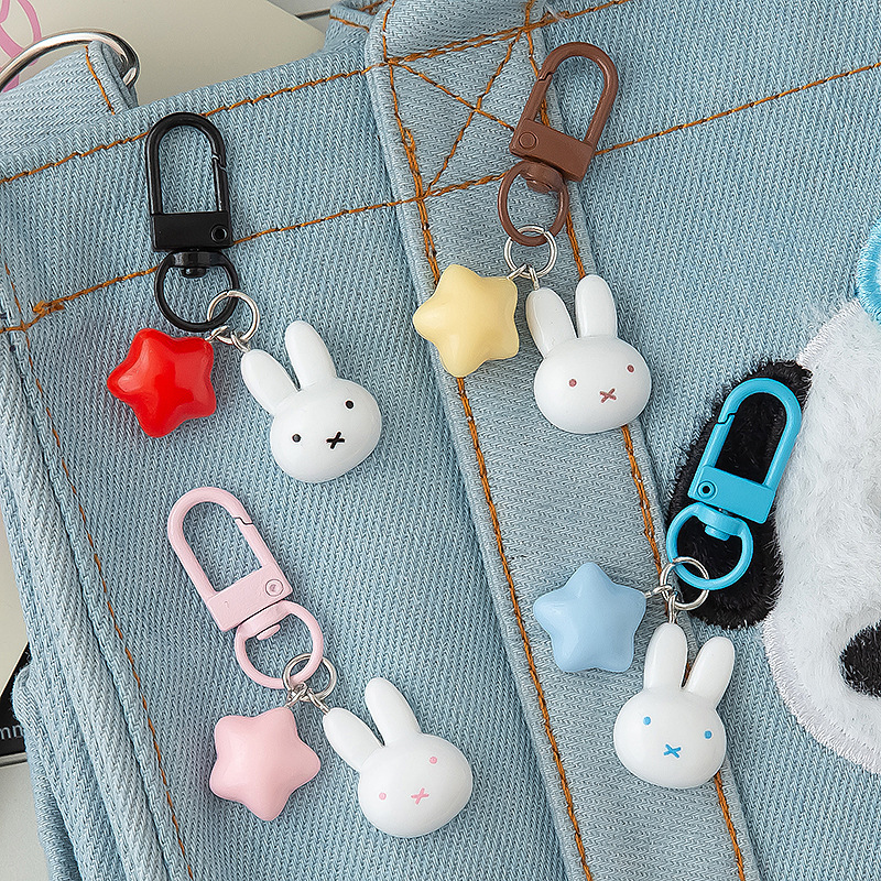 Shiny Cute Japanese-Style Miffy Rabbit Star Keychain, Soft and Adorable, Girly Cream-Colored Five-Pointed Star Cartoon Bag Pendant Shiny Cute Japanese-Style Miffy Rabbit Star Keychain, Soft and Adorable, Girly Cream-Colored Five-Pointed Star Cartoon Bag Pendant