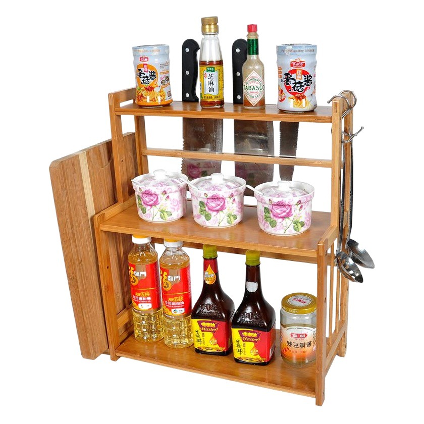 Estante de condimento estante de almacenamiento de cocina multifuncional con estante de cuchillo estante de la tabla de cortar bambú estante de condimento de almacenamiento doméstico entrega de una pieza