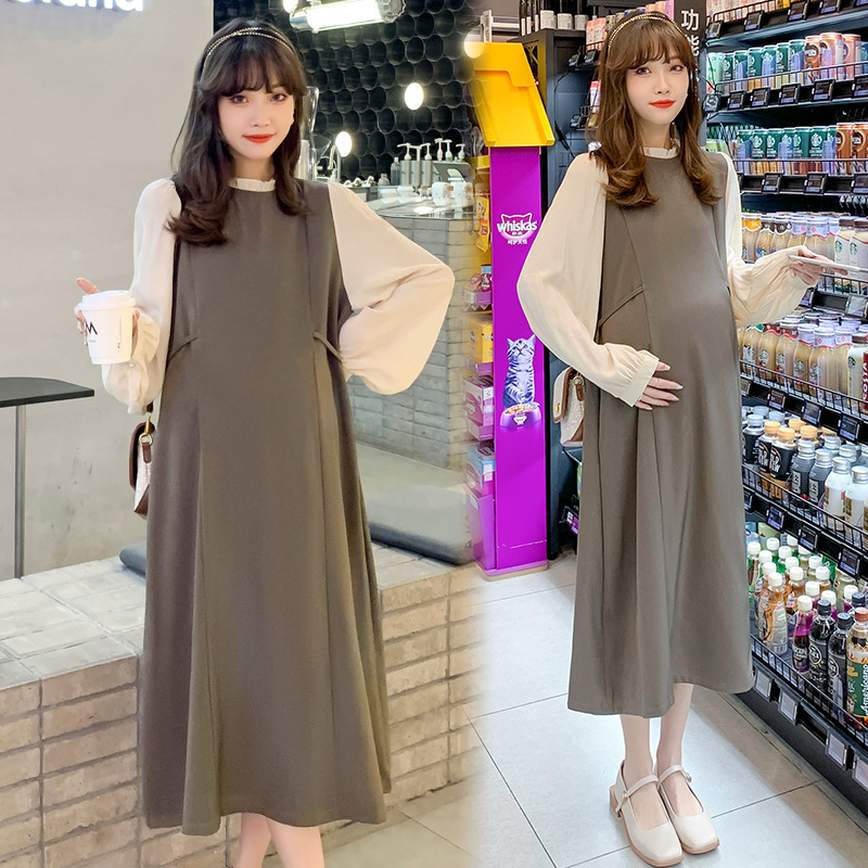 Pregnant Women's Long Sleeve Dress 2022 New Spring and Autumn Waist Slimming French Style Tea Break Skirt Elegant Hot Mom A- line Dress