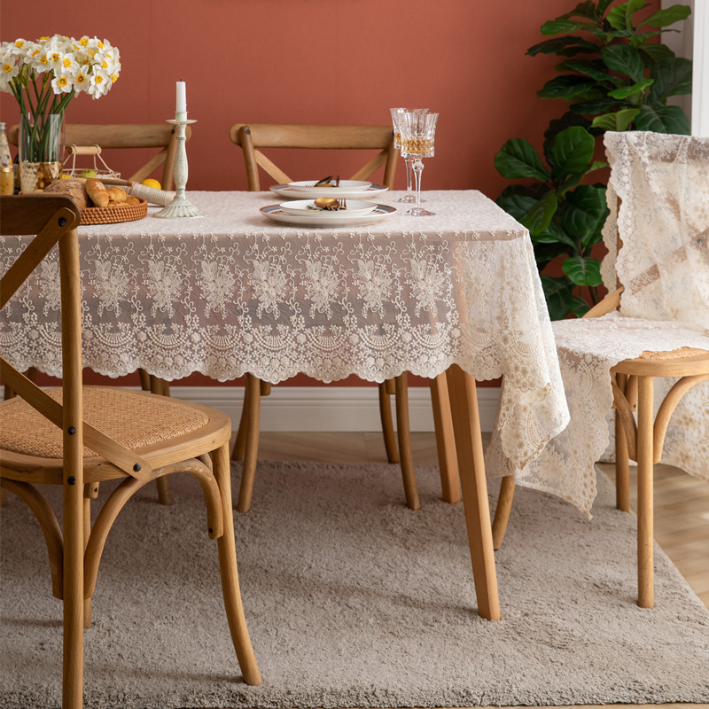 French-style Romantic White Lace Embroidered Rectangular Tablecloth Cover Wedding Decoration And Photo Background,_voghion.com
