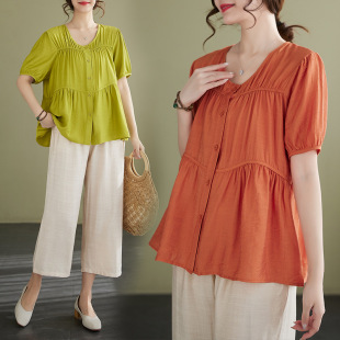 Actual Shot of 2025 New Summer Clothing, Large Size Short-Sleeved T-Shirt, Western-Style Shirt, Noble Suit for Women