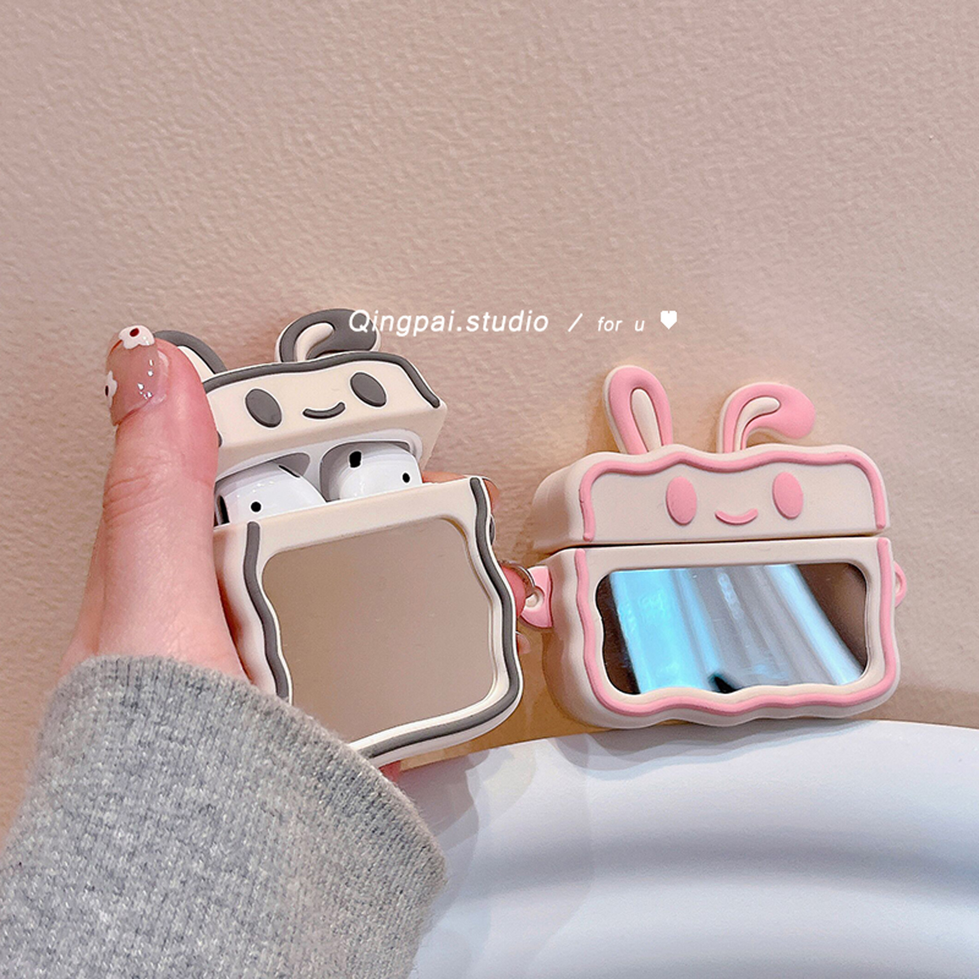 適用airpods3保護殼兔耳朵鏡面硅膠airpods2耳機套pro蘋果三代軟