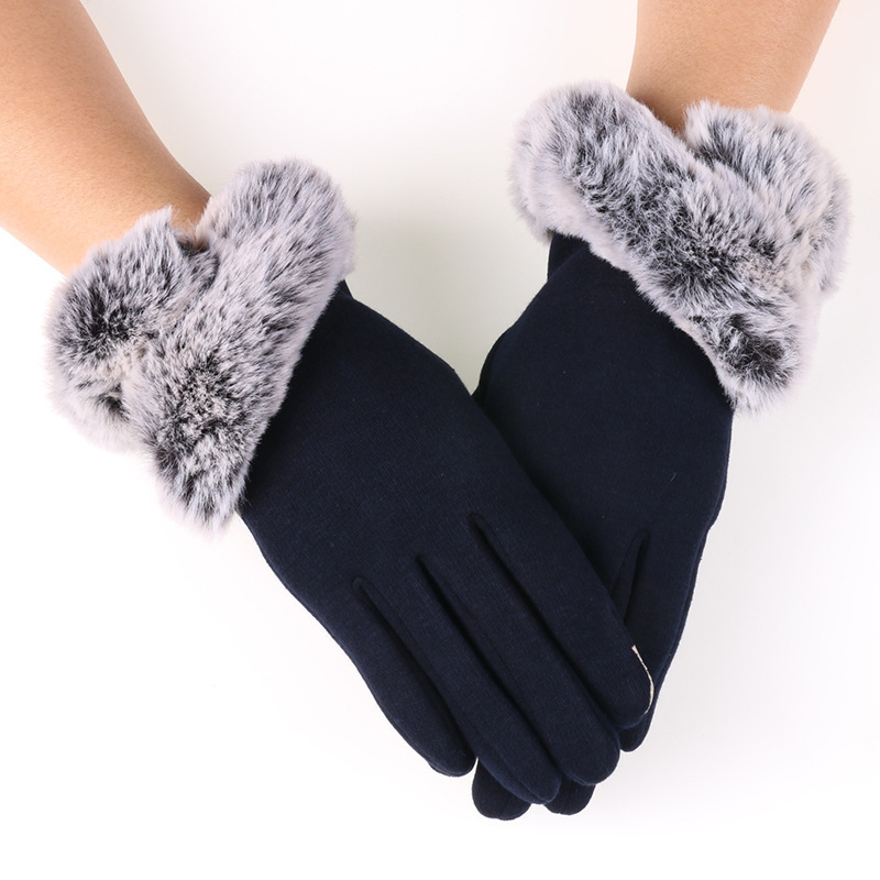 Damen Handschuhe Mit Hasenfellbesatz Und Touchscreen-funktion_voghion.com