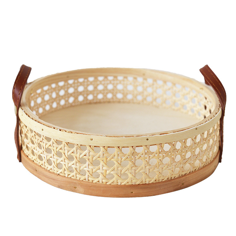 Cesta de almacenamiento redonda de seis ojos de ratán natural con mango ins estilo pastel pan foto cesta de almacenamiento hogar misceláneas
