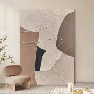 手绘油画立体砂岩肌理客厅装饰画几何线条玄关无框挂画石来运转