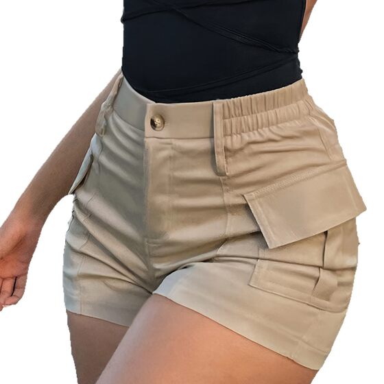 Women's 2025 New European and American Cross-border Ebay Casual Women's High Waist Button Street Work Shorts with Pocket