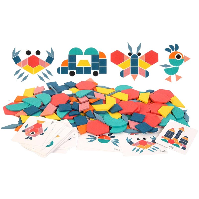 Rompecabezas de 180 piezas para educación temprana, juguete de tangram con formas geométricas, puesto de patchwork para mercado nocturno