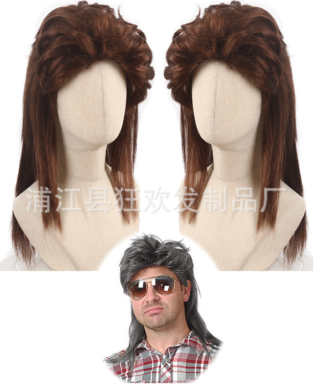 Brown black fish wig 70s 80s men women role play black fish wig daily wear