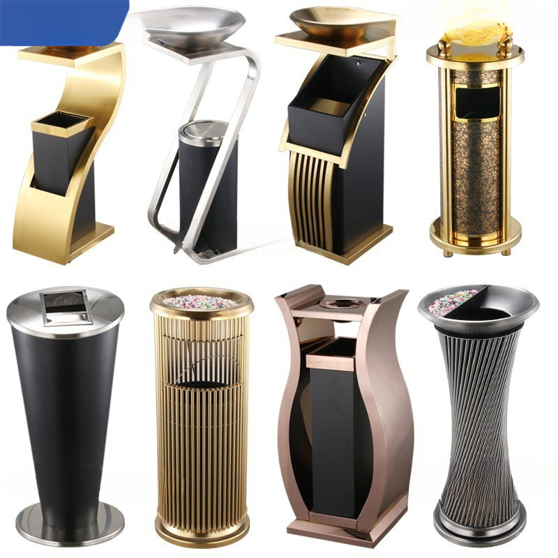Hotel Lobby Stainless Steel Trash Can Commercial Office Building Vertical Elevator Corridor Sanitary Bucket with Ashtray Others